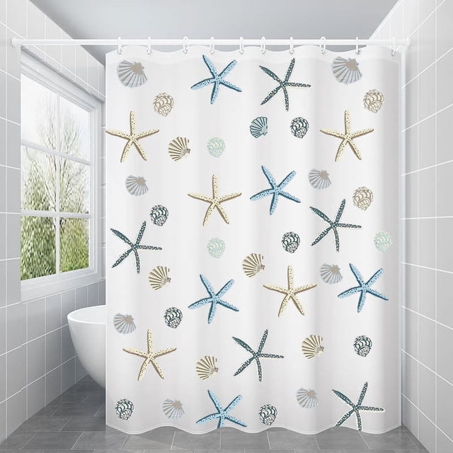 Cortina De Ducha De Playa Tema De Playa Concha De Estrella De Mar Tela Impermeable Baño,Cortina De Ducha De Océano Estrella De Mar 180X180Cm