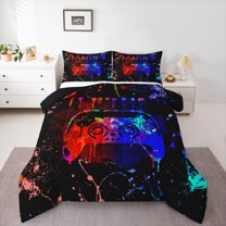 Castle Fairy Gradient Video Game Twin Comforter Sets,Abstract Ombre Gamer Bedding Set