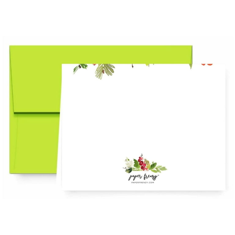 Paper Frenzy Artistic Watercolor Garland Thank You Note Cards And Lime  Green Envelopes 25 Pack : Target
