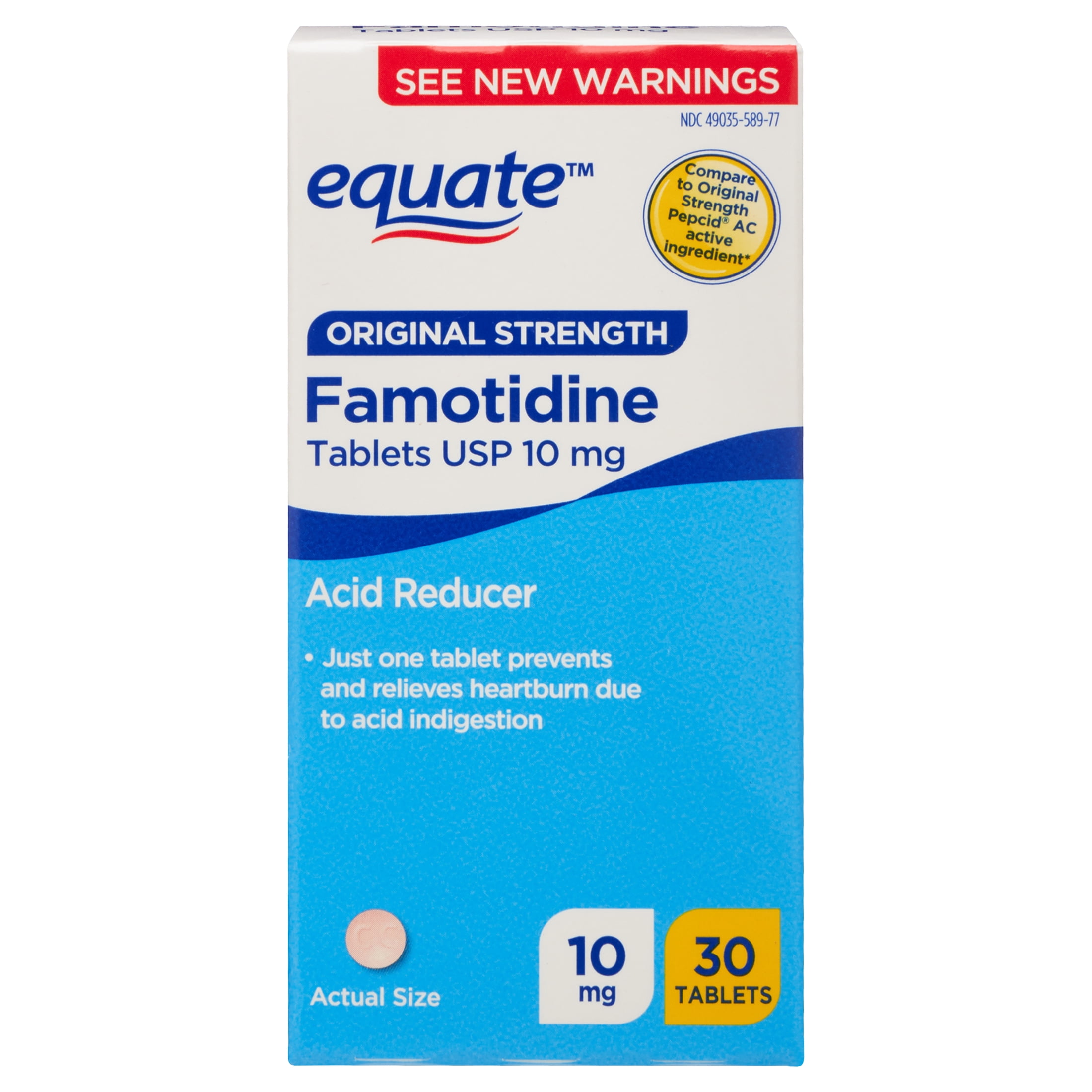 Equate Original Strength Famotidine Tablets, 10 mg, 30 Count