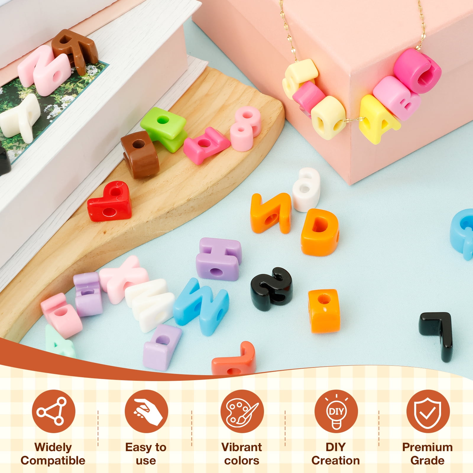 Chunky Letter Number Beads Set, 108pcs Standard Size Alphabet & Number Blocks with Large Holes for DIY Friendship Bracelets & Jewelry Making