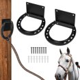 thumbnail image 1 of Estable, paquete de 2 anillos para atar caballos, amarres de herradura recubiertos de acero sólido negro para caballos, suministros estables, 1 of 7