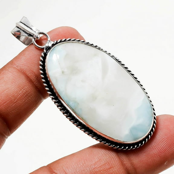 Caribbean Larimar Gemstone Handmade Fashion Ethnic Pendant Jewelry 2.3" SA 9344