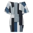 thumbnail image 6 of Blue And Black And Grey Squares Women's Off The Shoulder Ruffles Summer Wedding Guest Loose Casual Party Beach Dress, 6 of 9