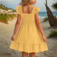thumbnail image 5 of Spazoro Toddler Girls A-Line Dress, Casual Solid Color Square Neck Sleeveless Princess Dresses for Child Girls Yellow Size 7 T, 5 of 9