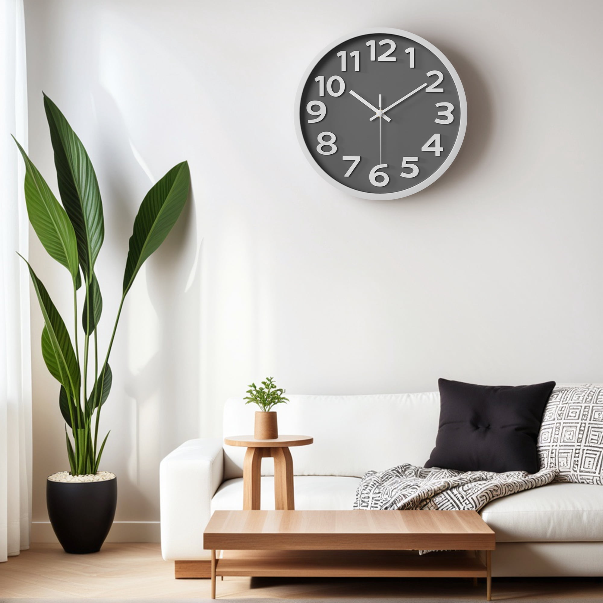 Unique Bargains Non-Ticking Battery Operated Wall Clock Grey