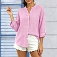 thumbnail image 6 of hoksml Women's Striped Button Down or V Neck Blouse, Adjustable 3/4 Roll Sleeve with Chest Pocket, Loose Casual Top, 6 of 6