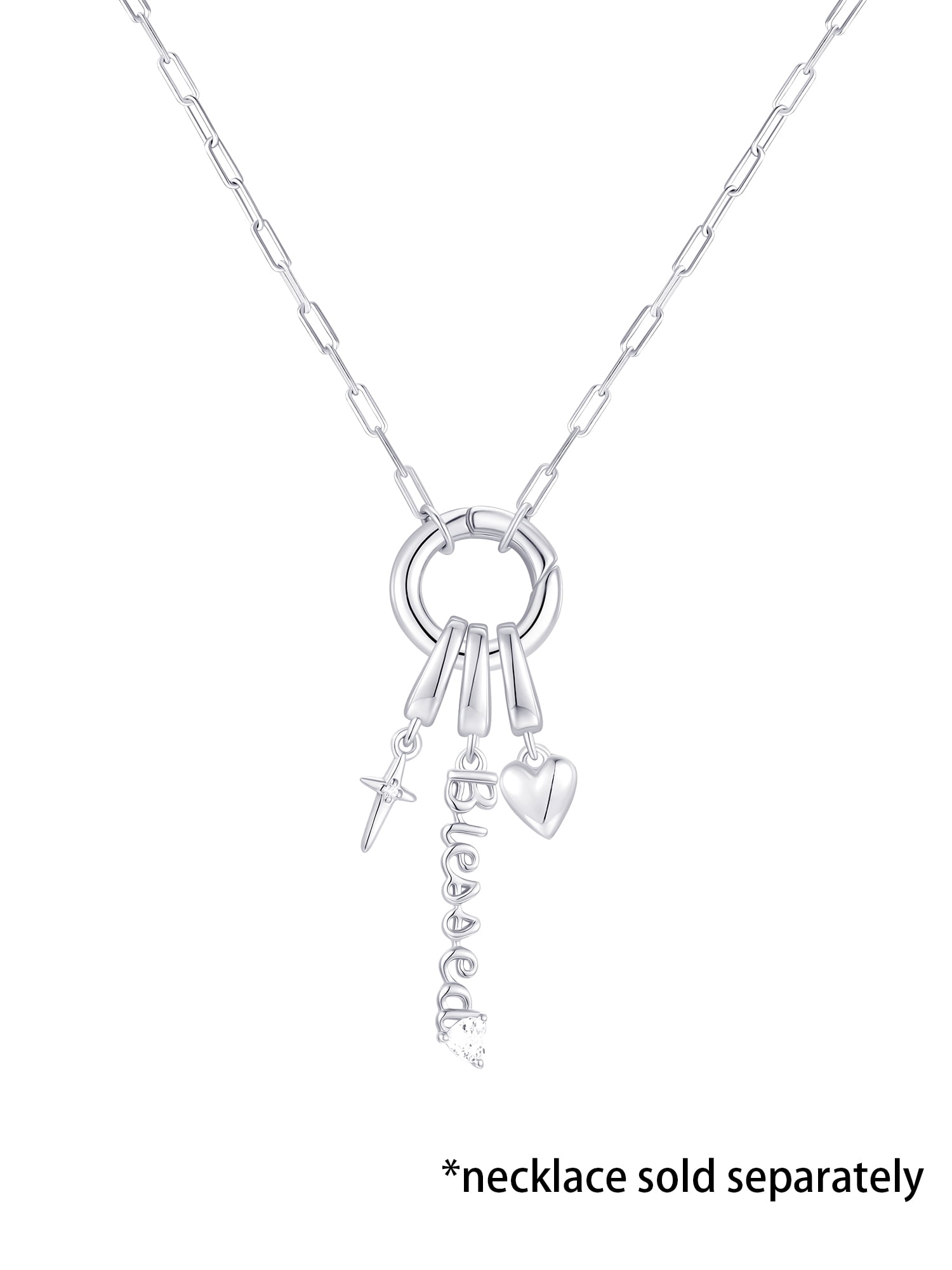 Brilliance Fine Jewelry Simulated Diamonds Blessed Charm Set in Sterling Silver