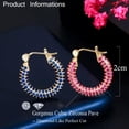 thumbnail image 6 of Chic Yellow Gold Pave Green Blue CZ Stone Cute Circle Hoop Earrings for Women, 6 of 9