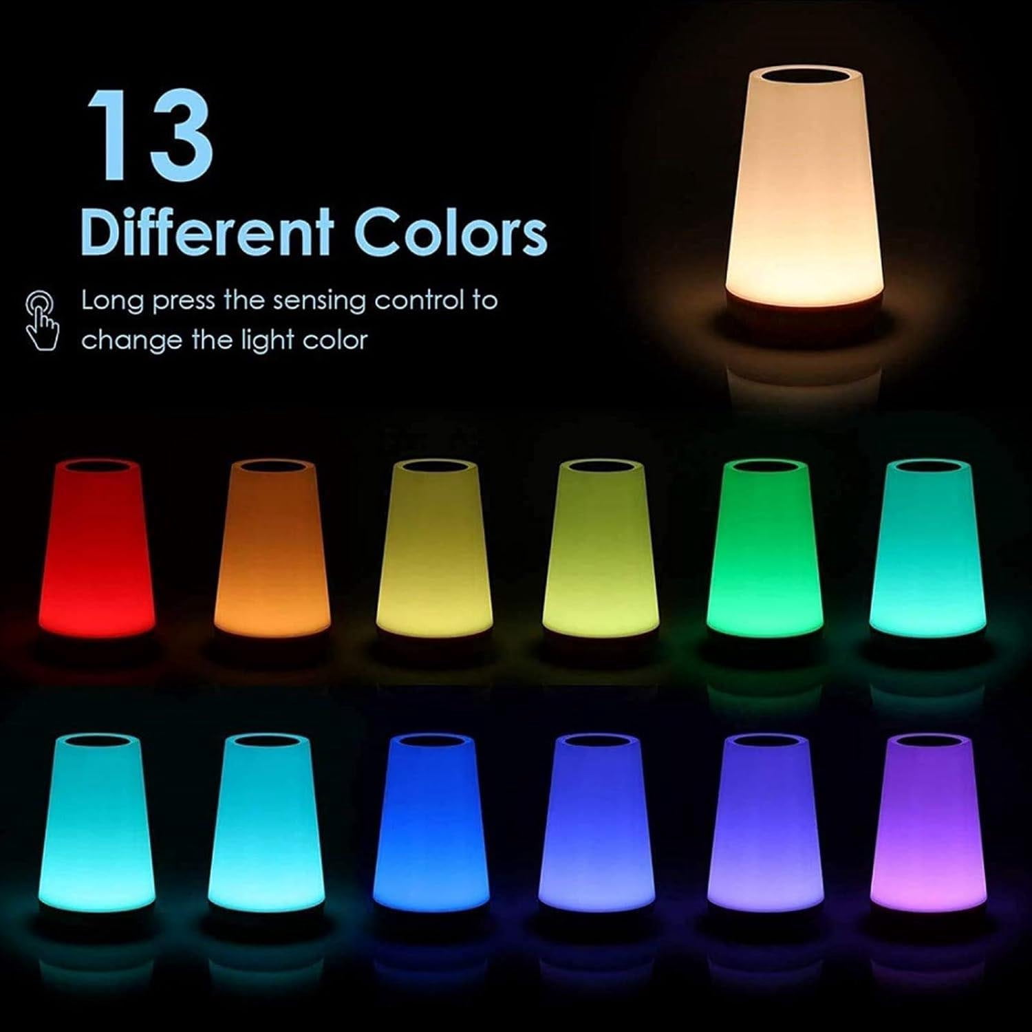Uwantmes Night Light, Uwantmes Portable Touch Lamp, Led Bedside Lamp 13 Colors and 5 Brightness Adjustable 1PCS