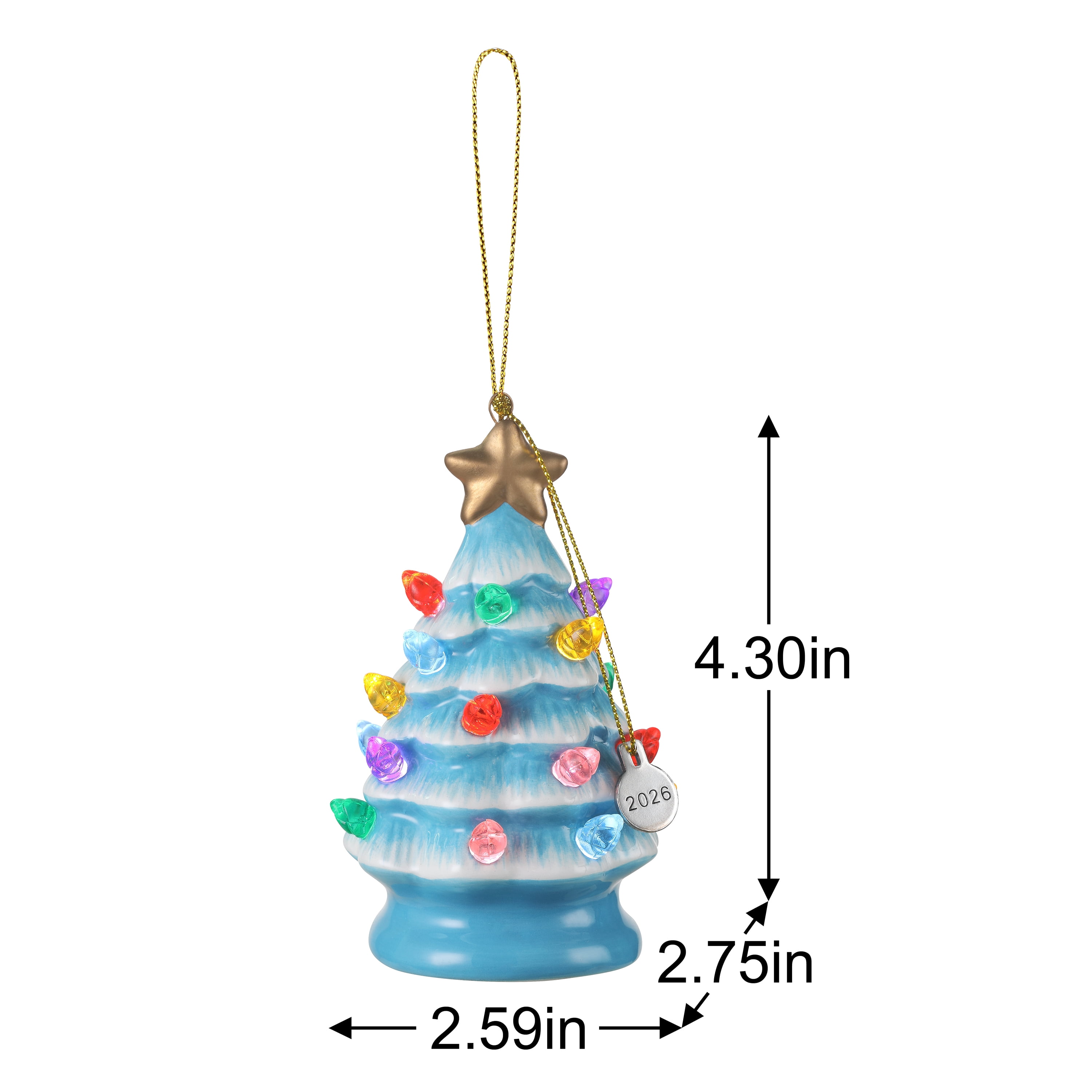 Mr. Christmas 4" Nostalgic Ceramic Lit Tree Ornament Decoration, Light Blue