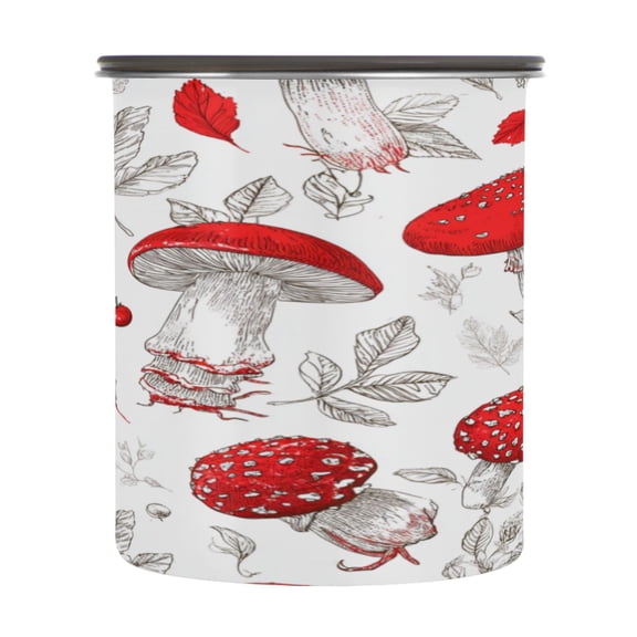 500ml Stainless Steel Food Storage Containers Red Mushrooms Pattern Airtight Kitchen Canisters with Vacuum Lid for Coffee Tea Flour Sugar Grains