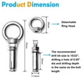 thumbnail image 3 of Expansion Lifting Eyebolt M8x50mm Eye Ring Bolt 2.95" Length 304 Stainless Steel Expansion Bolts with Nuts Eye Hooks Anchor Fastener for Concrete Wall Masonry Ceiling Silver 2Pcs, 3 of 5