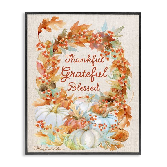 Stupell Industries Farmhouse Thankful Grateful Blessed Autumn Harvest Black Framed Giclee Art, 11 x 14, by Sherri Buck Baldwin