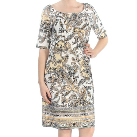 Knee Length Sheath - NY COLLECTION Womens Ivory Paisley Short Sleeve Scoop Neck Knee Length Sheath Wear To Work Dress Size: M