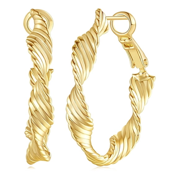 14K Gold Hoop Earrings for Women Twisted 14K Gold Earrings Hypoallergenic Hoop Earrings Lightweight 14K Gold Hoop, Fashion Women's Earrings 14K Gold Plated Jewelry Birthday Christmas Gifts for Women