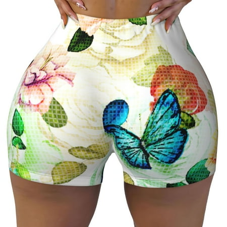 Workout Shorts Women  Floral Vintage Biker Shorts for Women Running Gym Spandex Shorts Tummy Control