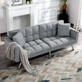 thumbnail image 2 of BSHTI Velvet Futon Sofa Bed 74” Convertible Sleeper – Split-Back 3-Position Adjustable, Solid Wood Frame, 2 Pillows, Easy Assembly, for Living Room Office Guest Room, Gray, 2 of 16