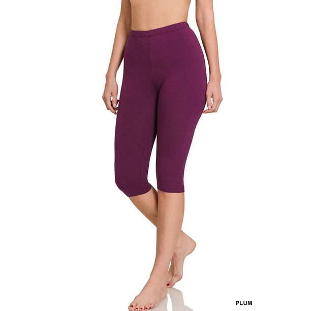Zenana Premium Cotton Capri Knee Length Leggings Multiple Solid Colors Womens Sizes S3X