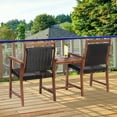 thumbnail image 4 of Patiojoy Patio Rattan Loveseat Acacia Wood Bench w/Table & Umbrella Hole Rustic Brown, 4 of 6