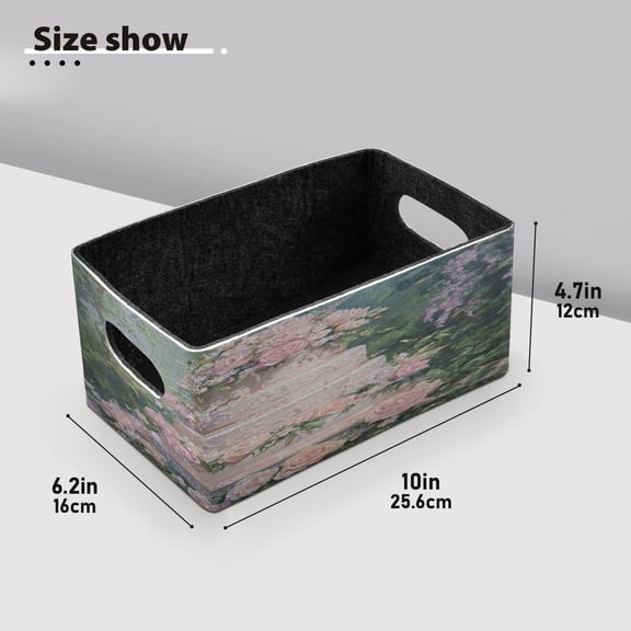 BZSMCE Shelf Baskets Tiered Cake with Pink Roses Pattern Storage Cube Bins 10.1*6.3*4.7in Set of 2