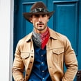 thumbnail image 2 of WoWstyle Brown Cowboy Hat & Bandana Set for Men Women, Fashion Western Cowboy Hat Wide Brim Fedora Hat with Buckle Belt Valentine's Day, 2 of 11