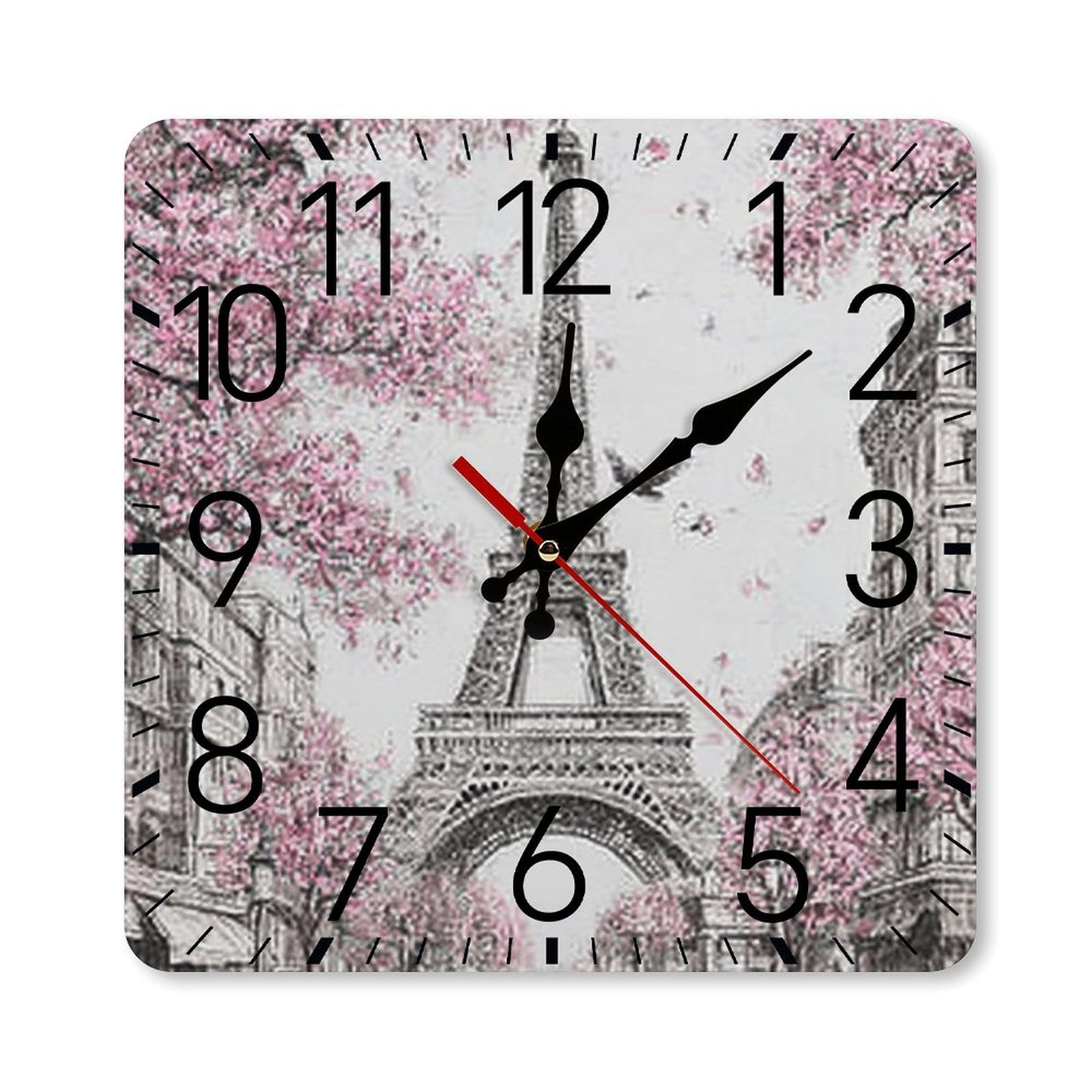 RKSupls 10 × 10 inch Square Silent Wall Clock Wooden Frame, Eiffel Tower Paris Scale Decorative