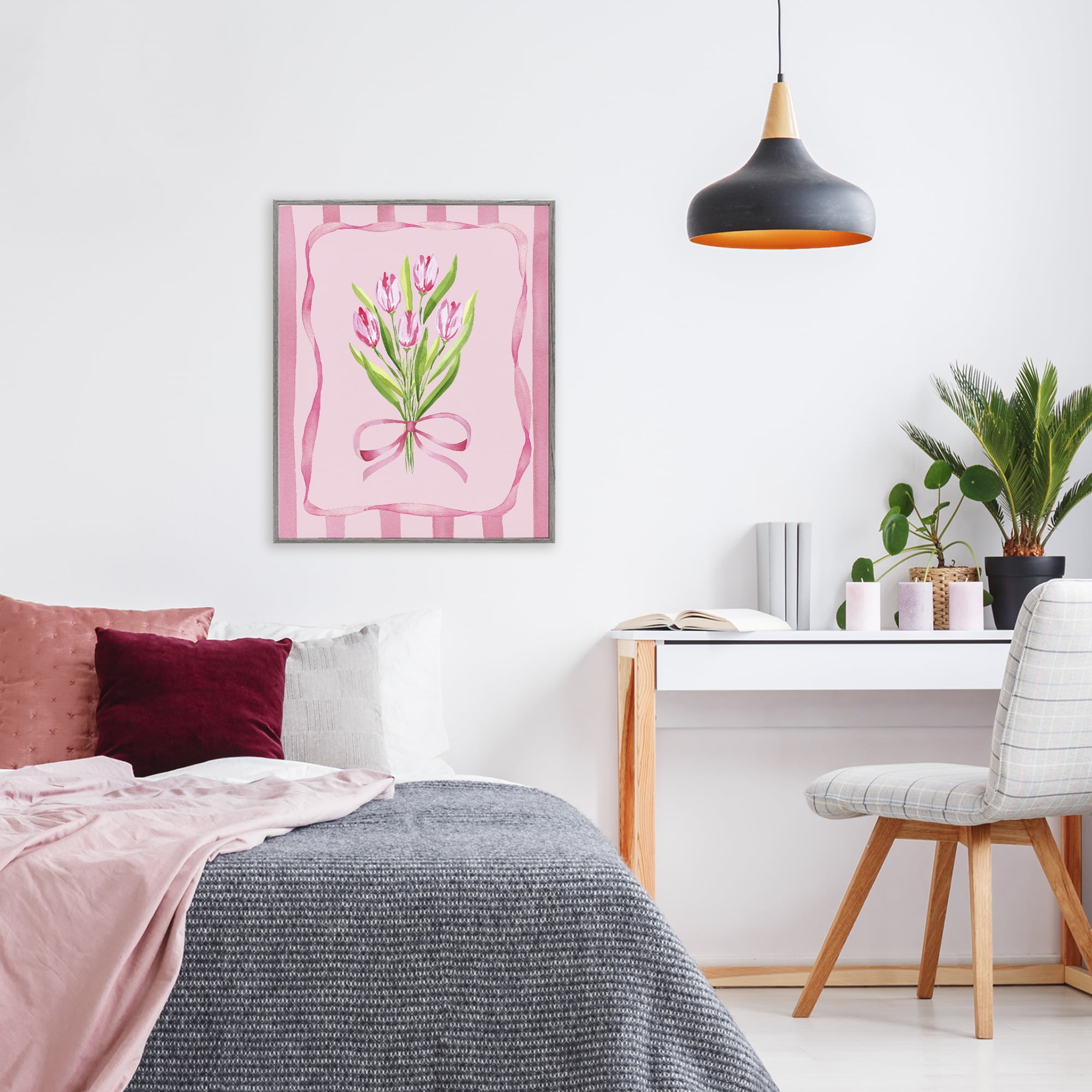 Pretty And Sweet Tulips Gray Framed Giclee Art, design by Nina Jacobs