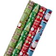 thumbnail image 1 of Papier d'Emballage Réversible pour Enfants (Lot de 4, 150 Pi2 Total), Père Noël, Arbres, Rouge, Bleu, Vert, 1 of 8
