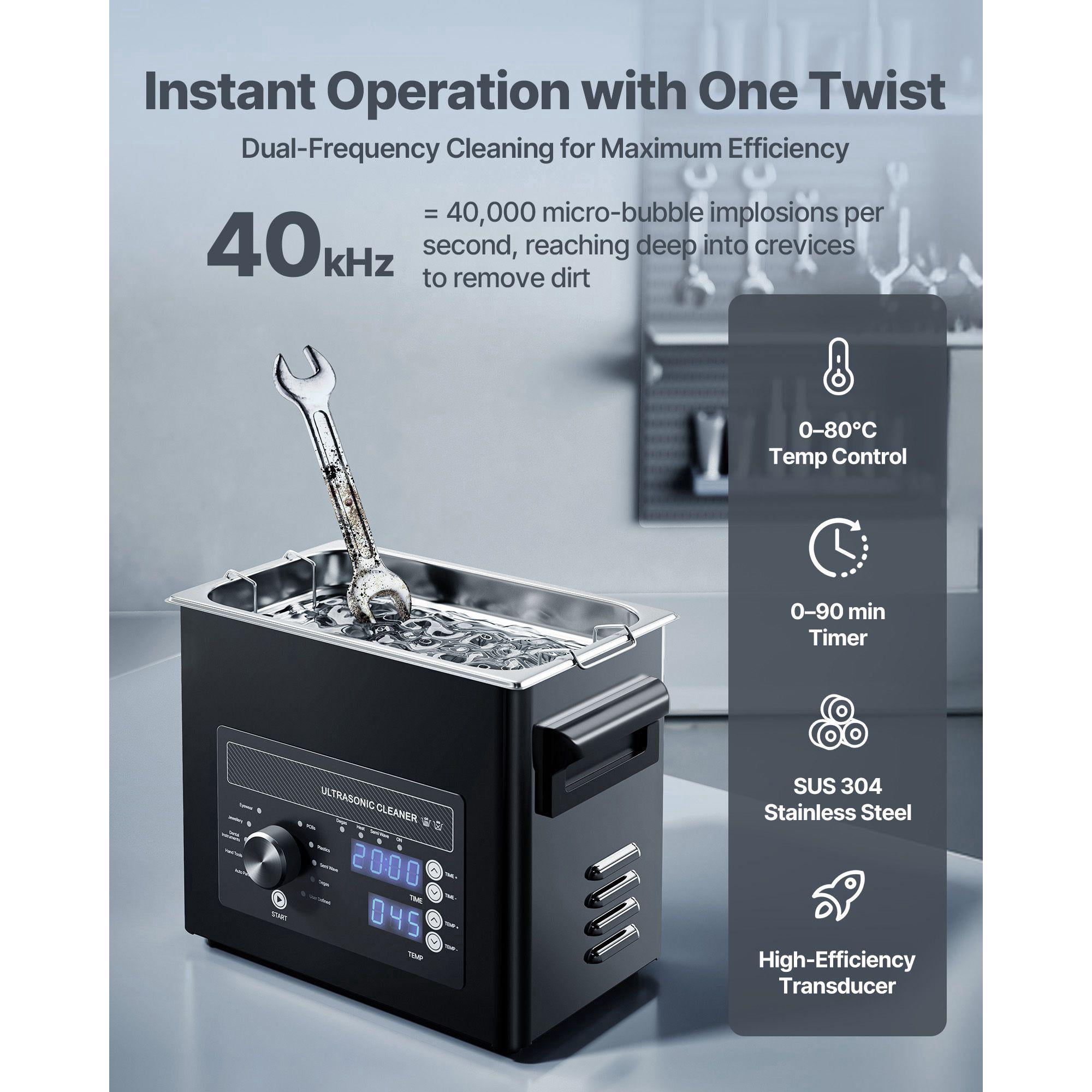 3L Ultrasonic Cleaner Professional Machine with Knob Control Stainless Steel Basket and Cleaning Ball for Watches Razors Jewelry Coins