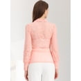 thumbnail image 4 of Blusa floral de manga larga con cuello alto y manga larga con encaje de malla para mujer Rosa L, 4 of 6