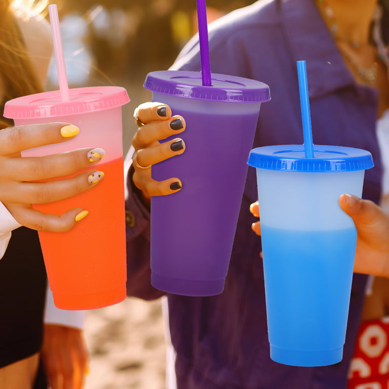 32oz Reusable Cold Cups with Lids & Straws for Adults & Kids  5 Pack Blank  Color Changing Cups Plastic Tumblers Cold Party Drinking Cups 