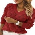 thumbnail image 2 of EIMELI Femmes Tricot Solide Pull Manches Longues V Tricot Conception Creuse Casual Porter au Quotidien Automne, 2 of 6