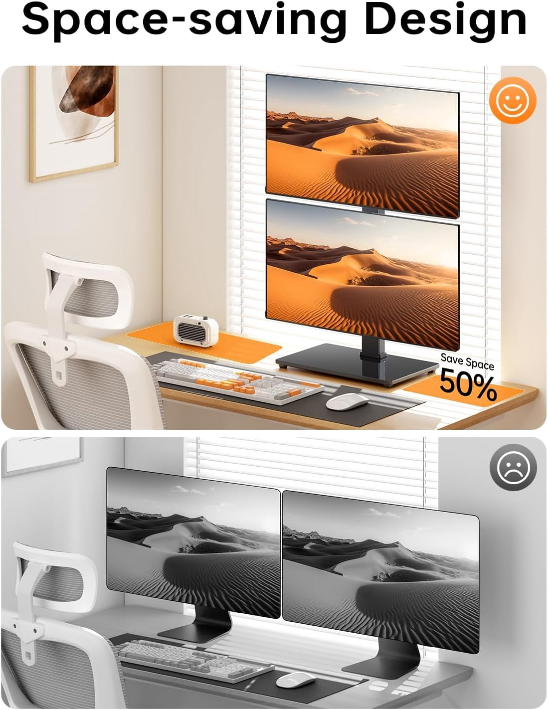 Dual Monitor Stand FreeStanding Desk Riser for 13-32 inch Screens with Swivel Tilt Rotation 4 Height Options Holds  to 77lbs VESA 75x75/100x100mm