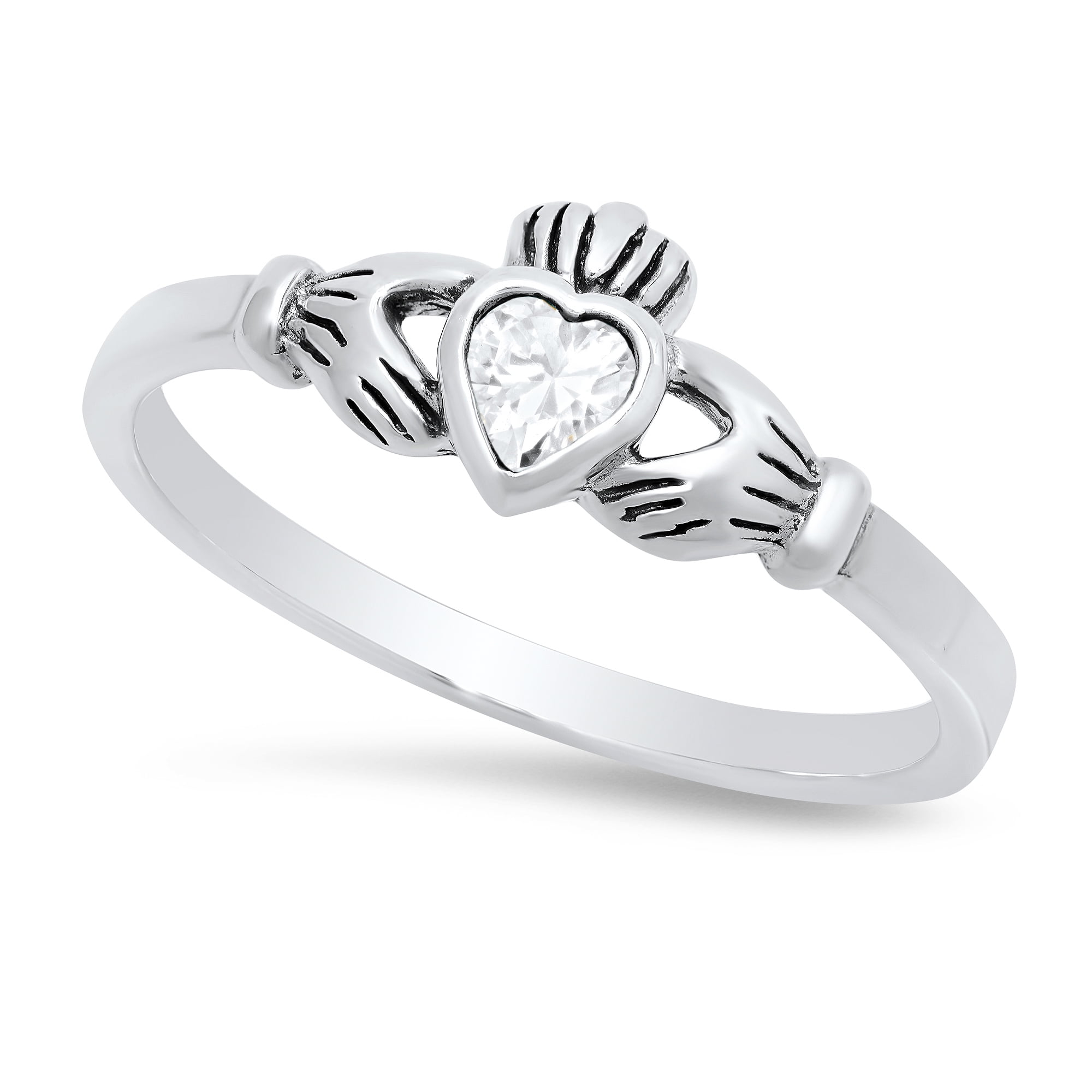 925 Sterling Silver Ladies Claddagh Multi All CZ Birthstone Ring 