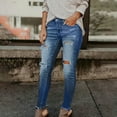 thumbnail image 5 of Women's Mid-Stretch Ripped Jeans, Straight Leg Denim Pants with Casual Slim Fit & Comfort Waistband,Blue M, 5 of 5