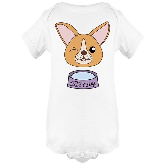 Winking Cute Corgi, Water Bowl Bodysuit Baby's -Image by Shutterstock