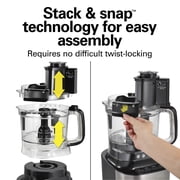 Hamilton Beach Stack & Snap 10-Cup Food Processor, 500 W, 2-Speed with Pulse, Extra-Large Chute and Bowl Scraper, Black