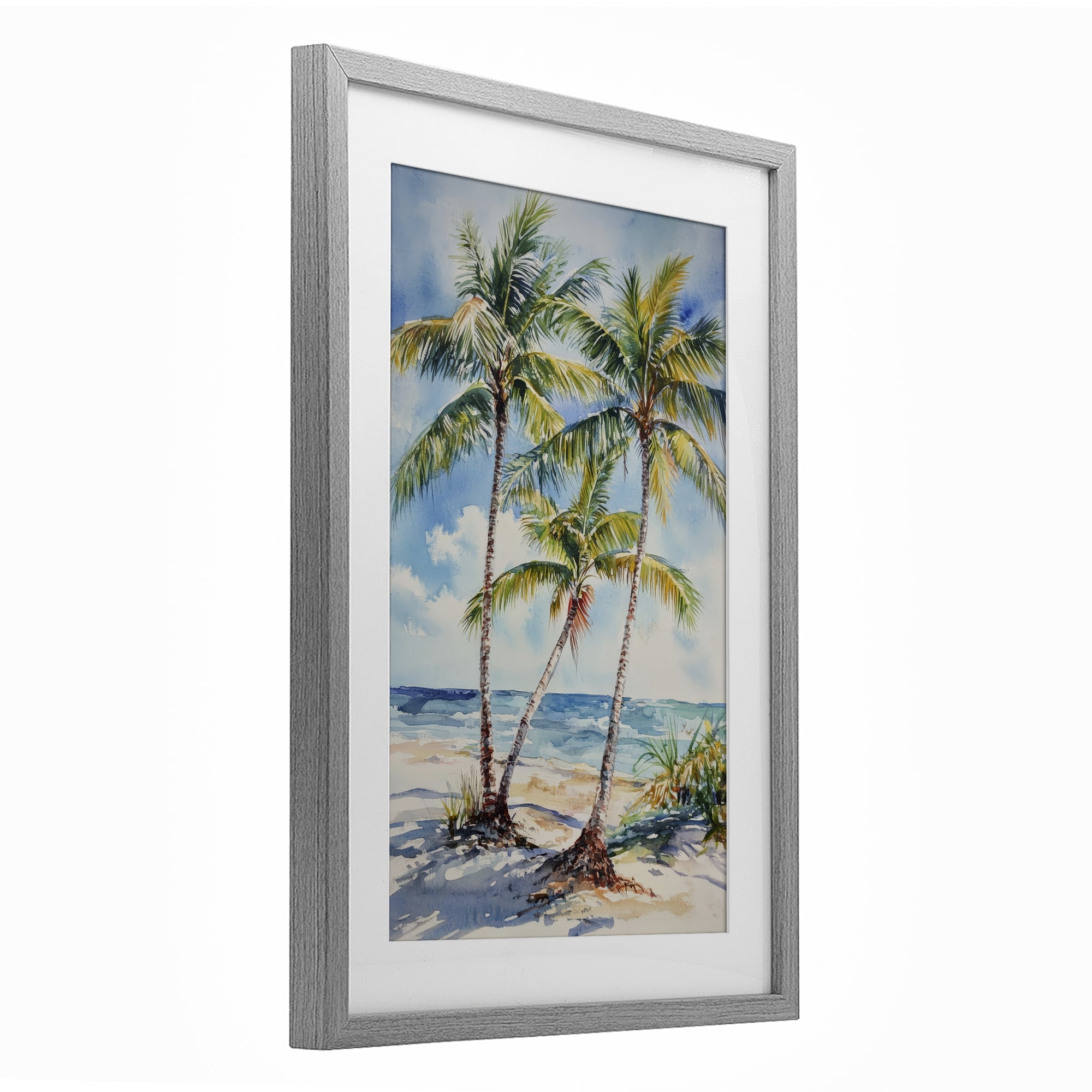 Stupell Industries Windy Palm Trees on Shore Gray Framed Print Under Glass, design by Petal Prints Design