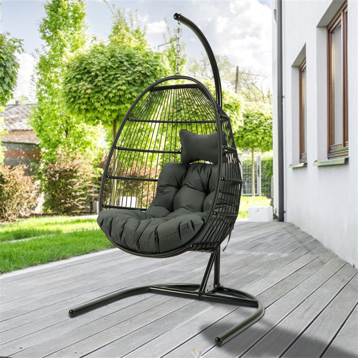 ModernLuxe Outdoor Wicker Hanging Egg Chair with Stand and