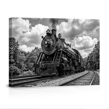 Vintage Steam Train Rustic Railroad Black White Locomotive Historic Transport Canvas