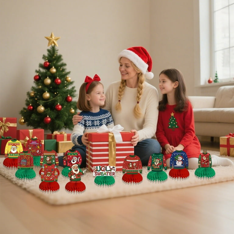 Ugly Sweater Party Decorations 12Pcs Honeycomb Centerpiece for