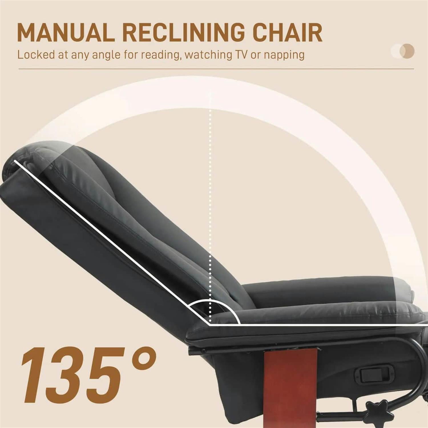 Demi Bonn 40" Modern RV Recliner, High-Quality PU Leather Swivel Armchair with Footrest for Living Room, Black