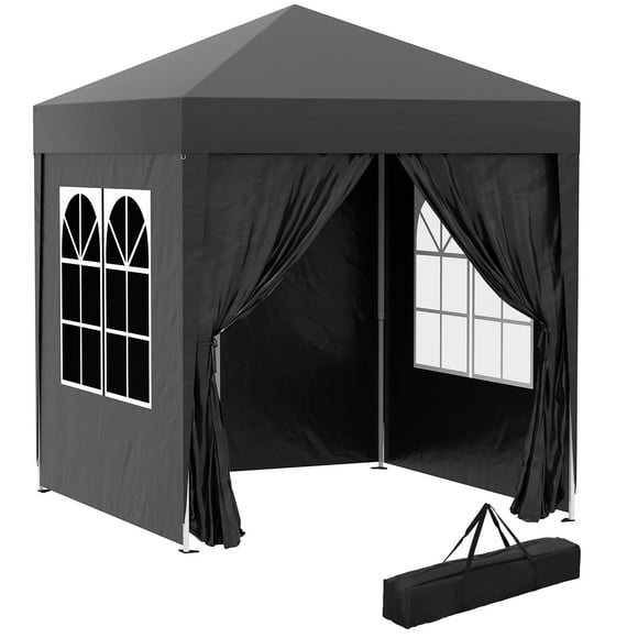 Outsunny 6.6'x6.6' Pop Up Gazebo Canopy Tent with Sidewalls, Instant Sun Shelter, with Carry Bag, for Outdoor, Garden, Patio, Black
