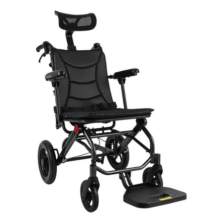 Miumaeov Lightweight Reclining Travel Wheelchair, Folding All Terrain Reclining Transport Wheelchair for Adults and Seniors