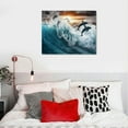 thumbnail image 4 of HENGT Wall Decorations For Living Room Canvas Wall Art For Bedroom Blue Waves Of The Sea Wall Pictures Artwork Modern Office Canvas Art Print Dolphins Wall Paintings Ready To Hang 20x16in, 4 of 4