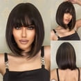 thumbnail image 1 of Peluca sintética recta para mujer, pelo Bob corto con flequillo, negro, marrón, Natural, Cosplay diario, peinado Bobo, resistente al calor, 1 of 4