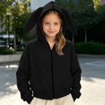 thumbnail image 5 of Girls Rabbit Ears Zip‑Up Hoodie, Kids Solid Color Full Zip Long Sleeve Sweatshirt Outerwear, Cute Casual Hooded Jacket for Autumn Winter School Daily Wear(Black,9-10 Years), 5 of 5