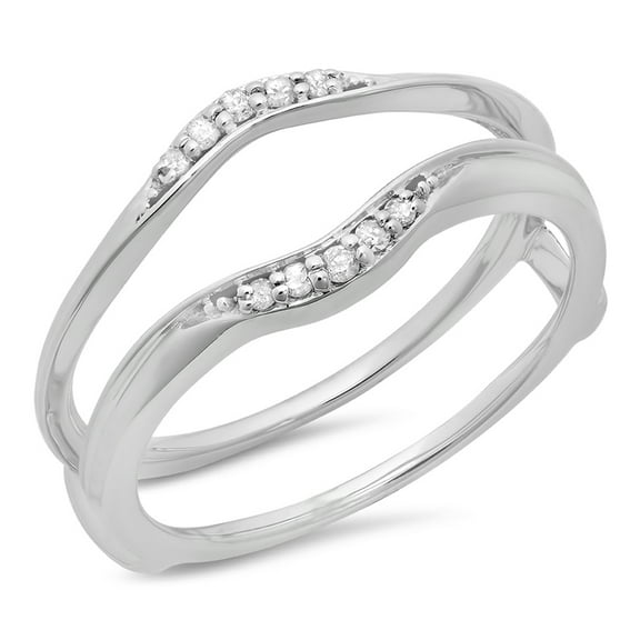 Dazzlingrock Collection 0.10 Carat (ctw) 14K Diamond Ladies Wedding Band Guard Double Ring 1/10 CT, White Gold, Size 7