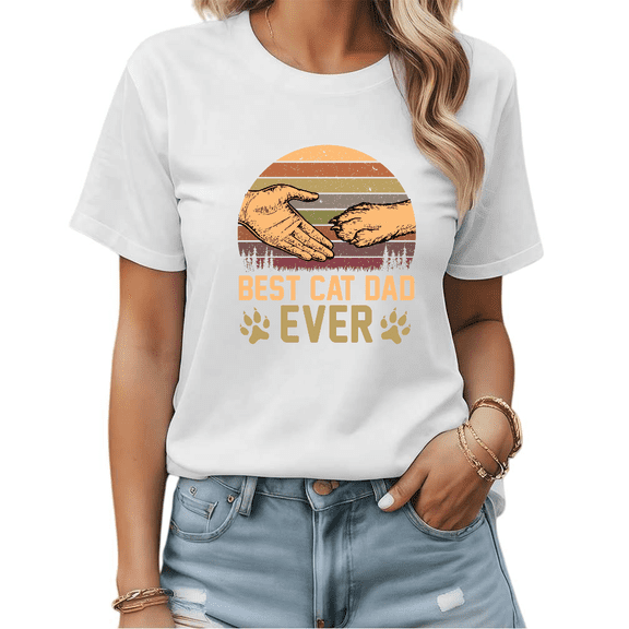 White Graphic Tshirt Print Tees Shirts Cat Dad Perfect Gift S-5XL Tops